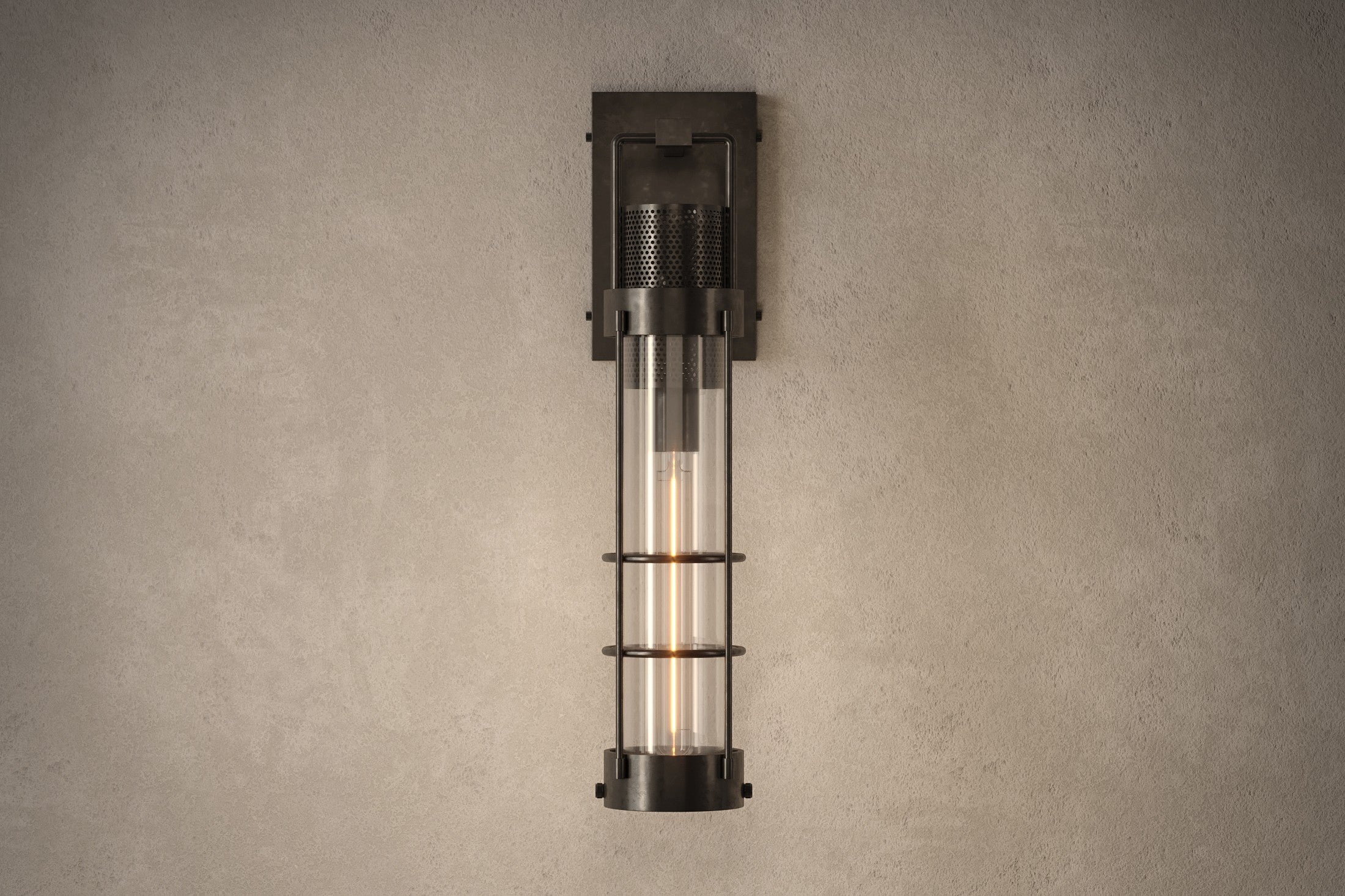 Designer lighting featuring the Davy Sconce, a modern wall sconce in hand-finished steel and glass.