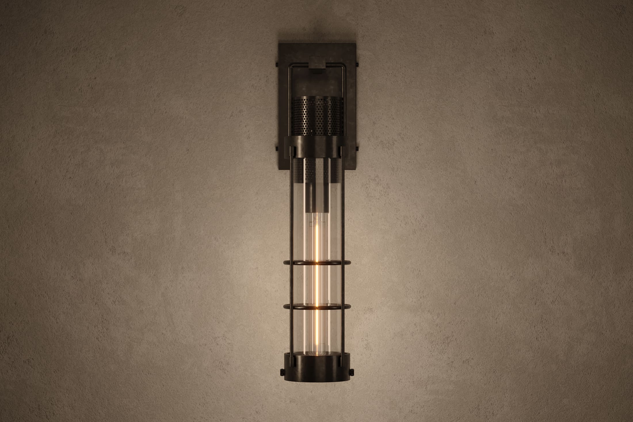 Decorative lighting featuring the Davy Sconce, a modern wall sconce in hand-finished steel and glass.