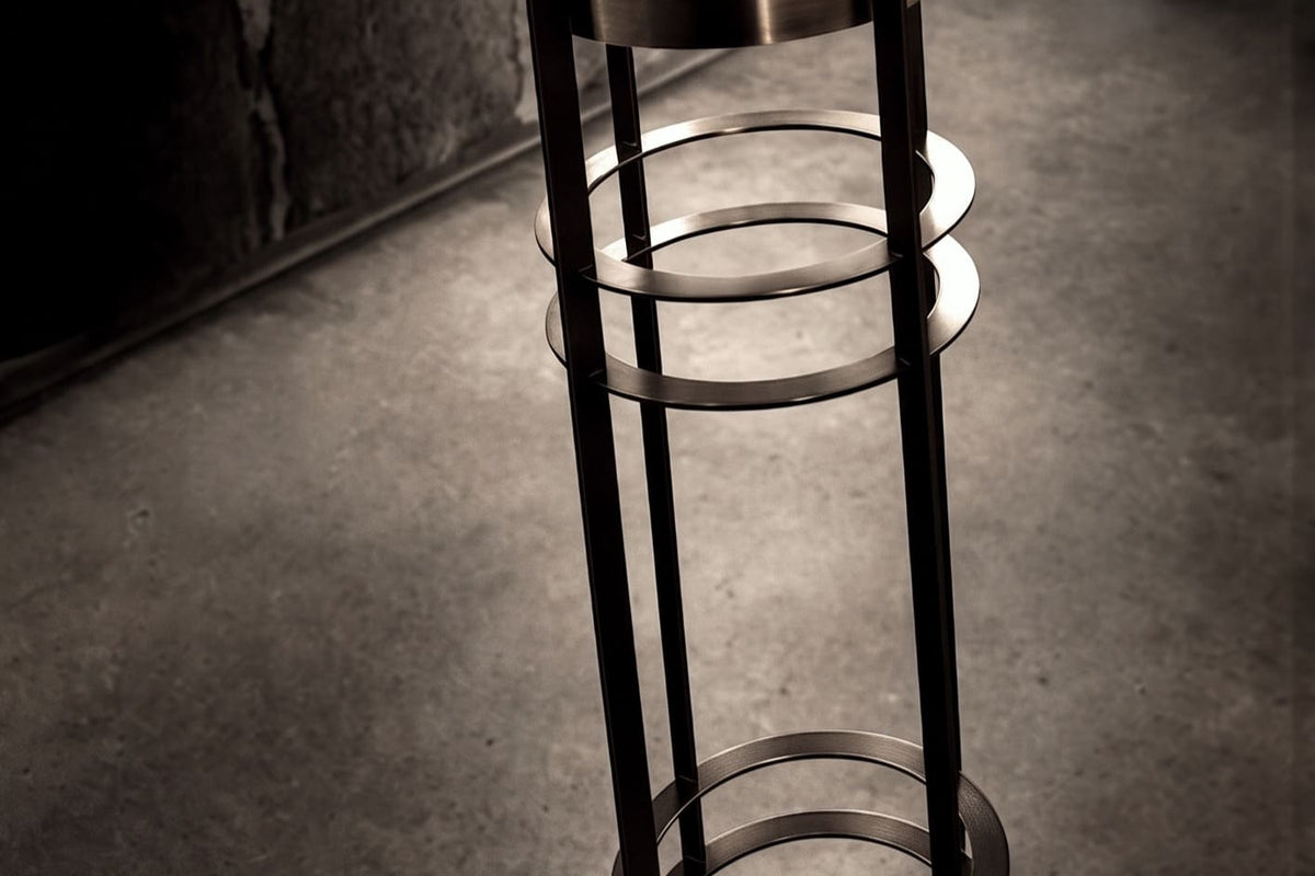 Close-up of a steel lighting frame in the Kimmel Crafted workshop.